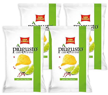 4X San Carlo Più Gusto Patatine Gusto Lime e Pepe Rosa Busta da 70g - Snack Senza Glutine [4 Confezioni]