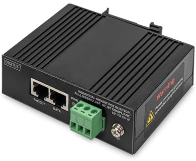 DIGITUS ASSMANN Industrieller Gigabit Ethernet PoE Injektor - 85W - 10/100/1000 Mbps - 100m Reichweite - Hutschienenmontage - schwarz