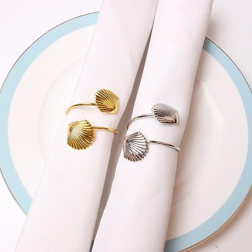 Serviettenringe 12pcs Muschel Serviettenringe Marine Serviette Ring Tuch Ring Tischdekoration Silber