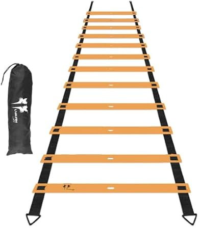 LYKAN FIT 20ft Speed Ladder Agility Ladder Soccer Training Equipment, Training Ladder for Footwork, Football Ladder Workout Ladder for Basketball, Tennis and Baseball Training (Neon Orange)