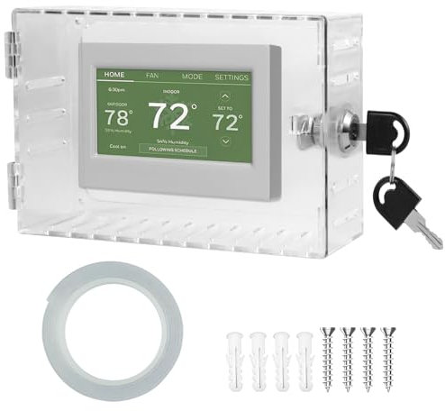 Thermostat Box with 2 Keys, Transparent Thermostat Protective Cover Acrylic Thermostat Guard Box Wall Mounted Universal Acrylic Thermostat Protector for Restaurants, Wall Ac Panel, School