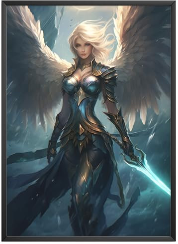 MJ-Graphics - Poster Wächterin des Himmels - Anime Gaming Poster Engel Krieger | Wandbild Din A3 im Skinart Design mit 300g dickem Posterpapier - FineArt Kunstdruck ohne Bilderrahmen