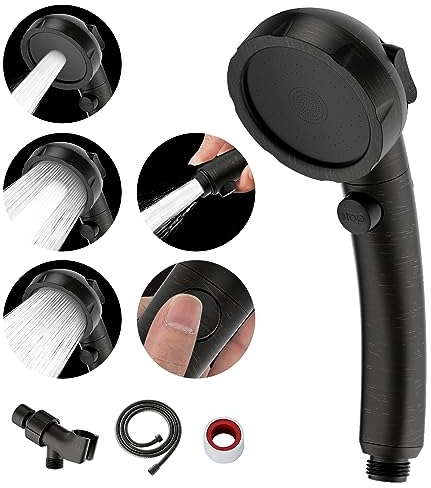 MIAOHUI Handbrause mit Ein-Aus-Schalter, Hochdruck-Duschkopf mit Handbrause, 3 Strahleinstellungen, Abnehmbarer Duschkopf mit Schlauch, Winkelverstellbare Duschhalterung (Ölgeriebene Bronze), HMB019