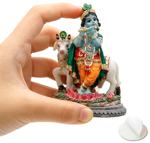 BangBangDa-Hindu God Krishna Idol Statue – 3.7 H Small India Lord Krishna for Car Dashboard Diwali Puja Gift for Indian Home Temple Mandir Pooja Murti Item Altar Meditation Yoga Room Spiritual Decor