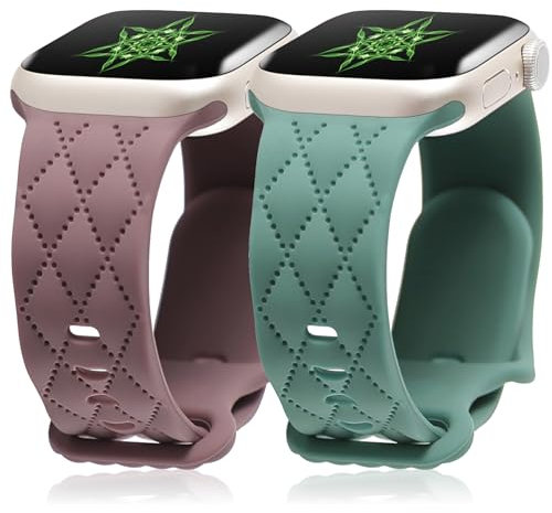 Confezione da 2 cinturini di ricambio per Apple Watch da 40 mm, 38 mm, 41 mm, unisex, in morbido silicone, texture sportiva, cinturino di ricambio per iWatch SEries 9 8 7 6 SE 5 4 3 2 1, viola