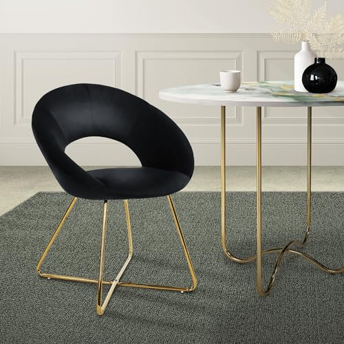 ML-Design Esszimmerstuhl aus Samt, Schwarz, Wohnzimmerstuhl mit runder Rückenlehne, Polsterstuhl mit goldene Metallbeine, Ergonomische Sessel für Esstisch, Küchenstuhl Schalenstuhl Schminktisch Stuhl