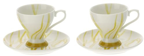 Hervit Set Due Tazzine Caffè in Fine Porcellana con Piattino Linea Tulip - Box 2 Tazze Espresso Forma Moderna con Tulipani - 3 Differenti Colori e Scatola Regalo Ø9x7cm (Giallo)