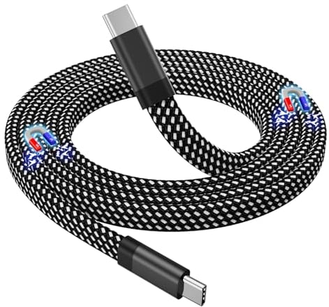 Magtame Cable USB C, cable magnético USB-C a USB-C de 60 W (3 A), cable de carga USB C plano de 1 m, cable de carga rápida tipo C trenzado de nailon compatible con dispositivo USB-C para Samsung