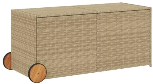 vidaXL Gartentruhe mit Rollen, Kissenbox Auflagenbox mit Deckel, Gartenbox Garten Aufbewahrungsbox mit wasserfestem Beutel, Spielzeugbox Gartenmöbel, Beige 283L Poly Rattan