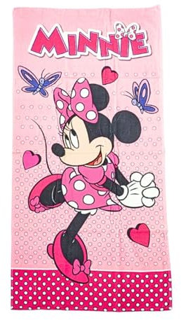 My sweety pop Strandtuch für Mädchen – Badetuch – Kinder – 70 x 140 cm – 100 % Baumwolle – Urlaub – Geschenkidee – Minnie Mouse – Rosa, carser01