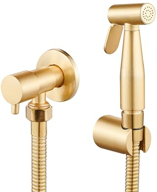 Inguz Synax Handbrause für WC, Handbrause mit Sprühkopf, Intimpflege, Bidet-Ersatz, Set mit Sprühkopf, Schlauch und Ventil, Gold