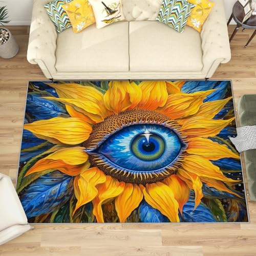 Generisch Sonnenblumen Deko - Teppich Wohnzimmer Schlafzimmer Trippy, Großer Teppich Psychedelisch, Weich Kurzflor & Waschbar & rutschfest Wohnzimmerteppich, Kinderteppich, Bettvorleger 160x200 cm