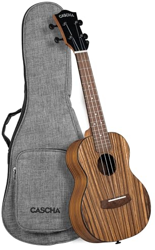 CASCHA Ukulele Zebra Wood – Hochwertiges Zebraholz, Warmer Klang, Okoume Hals, Walnuss Griffbrett, Matte Finish, Cascha Carbon Strings, inkl. Tragetasche - Concert
