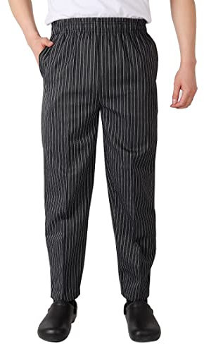 M&Catree Pantalón De Chef para Hombres, Pantalones de Cocinero Pantalones de Trabajo Uniformes de Cocina de Restaurante - Zebra | Elástico, L