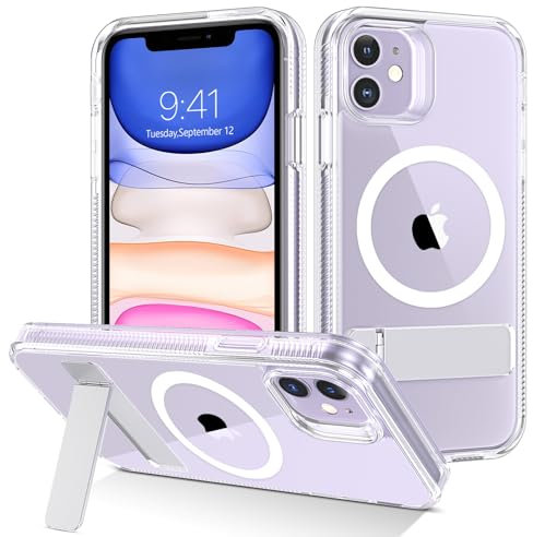 GUAGUA Magnetic for iPhone 13 Pro Max Case with Metal Stand [Compatibale with MagSafe] [Bulit-in Kickstand] [Military Grade Protection] Slim Shockproof Anti-Scratch Non-Yellowing Phone Cover, Clear