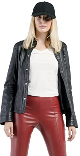 CBL Damen Lederjacke aus Echtleder im klassisches Design, Farbe:schwarz, Größe:42
