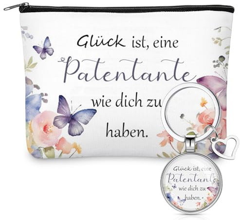 Xuniea 2 Stück Patentante Geschenke Kosmetiktasche Schlüsselanhänger Beste Patentante Geschenk für Fragen Danke Patin Geburtstag Taufe Konfirmation Kommunion