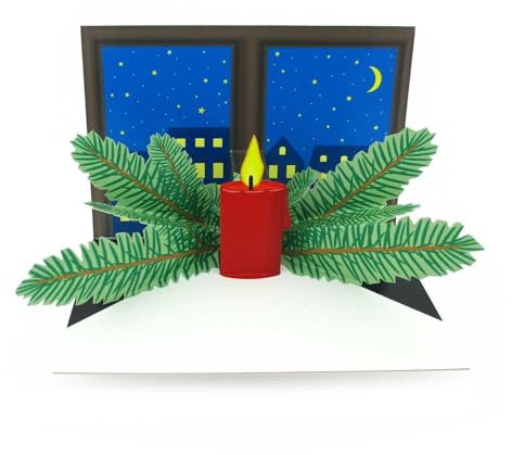Pop-Up Weihanchtskarte: Rote Kerze, Adventskerze, Weihnachtsgrusskarte für Kinder, Frohe Weihnachten Karte für Ehefrau, Mama & Partnerin, Chef, handgemachtes Weihnachtsbillet mit Umschlag