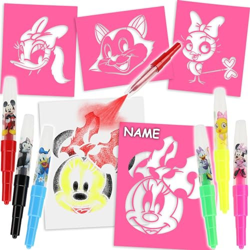 alles-meine.de GmbH Set Pustestifte/Zauberstifte + Schablonen - Minnie Maus - inkl. Name - Kinder Air Brush Airbrush Zauberstift Blo Blow Pens Blopens Zauberstift Schablone S..