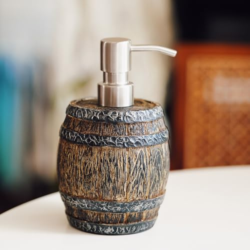 Holzfass Seifenspender mit Rostfreier Edelstahl-Pumpe, Nachfüllbare Flüssige Hand Lotion Flasche für Badezimmer, Schlafzimmer und Küche.