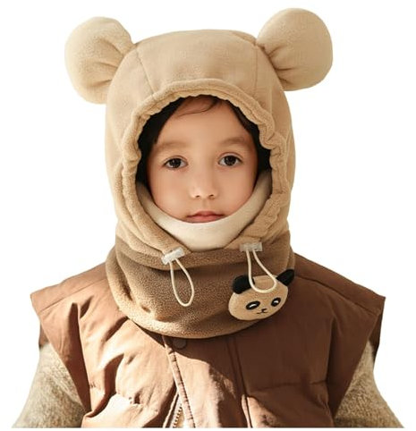 Amxleh Wintermütze Beanie Hut Schal Set für Kinder, Winter Warm Weiches Schlupfmütze, Warm Mütze und Schal Set für Jungen Mädchen 3-10 Jahre, Schalmütze Niedlich Beanie Cap mit Fleecefutter