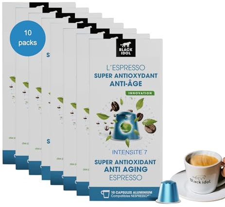 Black idol - Café Antioxydant - Capsules Compatibles Nespresso®* - Enrichies en Polyphénols Naturels, issu de 3 Ans de Recherche Scientifique - Boite de 100, intensité 7 (Intensité 7 : 100 capsules)