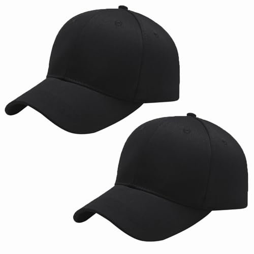 ATSNOSH 2 Stück Baseball Cap für Herren Damen, Baseballkappe, Sonnenmütze, Schirmmütze, Verstellbar, Baumwolle Running Freizeit Basecap (DE/NL/SE/PL, Alphanumerisch, Einheitsgröße, Schwarz)