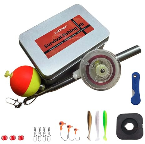 LoDinpo Emergency Survival Fishing Iron Box Telescopic Fishing Rod 21 Fishing Gear Compact Camping Essentials for Outdoor in Backpack Doubles as First Aid Kit for Car or Travel SurvivalFishingRodBox