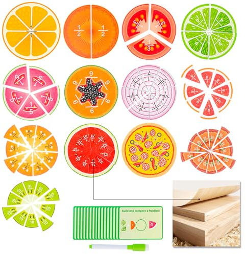 KUKUTrue® Brüche Lernspielzeug für 5 6 7 8 9, Obst-Bruchrechnen Material, Lernspiele ab 5 Jahre, Rechnen Lernen, Bruchrechnen Lernhilfe, Rechenhilfe, Geschenk 5-9 Jahre Kinder Junge Mädchen