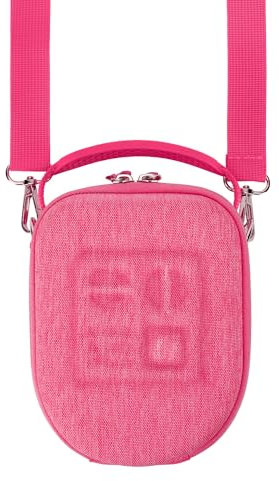 PROfezzion Travel Carrying Case for Yoto Mini, Hard Shell Storage Bag EVA Premium with Dedicated AirTag Pocket, Handle, Shoulder Strap and Card Holder (Pink Small)