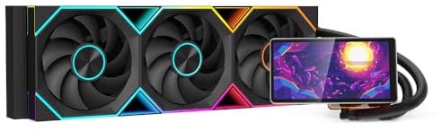 TZMRIT PF360 Aio Water Cooling 360 mm with 5.5 Inch LCD Magnetic Screen Display, All-in-One ARGB Infinity Mirror 2000 RPM PWM Fan, for AM4/AM5 & Intel LGA1851/1700 (Black)