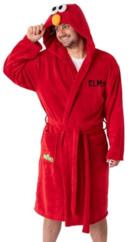 Vanilla Underground Sesame Street Elmo Red Hooded Bathrobe | Long Sleeve Cosy Fleece Loungewear with 3D Detail on Hood | Unisex Adults | Sesame Street Merch