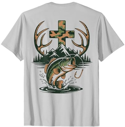 Youth Camo Faith Hunting Fishing Cross Fisherman Christian T-Shirt
