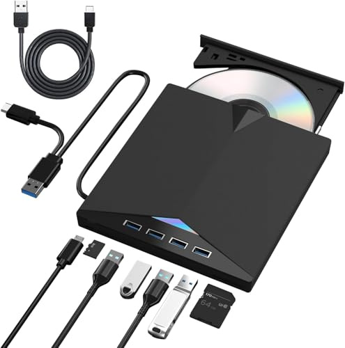 FJXMZQ 8 en 1 Graveur Blu-Ray Externe, Portable Lecteur Blu Ray Externe, 3D USB 3.0 et Type-C Lecteur Blu Ray Graveur BD Lecteur CD DVD Drive Player, Slim Bluray Drive Reader pour Windows XP/7/8/10