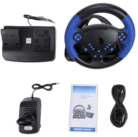 Annadue 4 in 1 PC Gaming Racing Wheel Set for Game Console, 135 Degree Turn Rotating PC Car Race Gaming Steering Wheel with Pedals Shifter, for Android, for IOS
