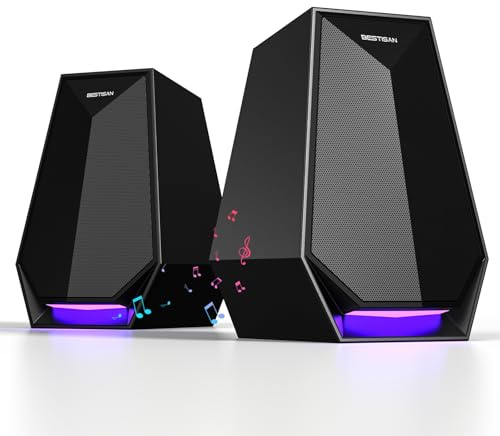 BESTISAN PC Speakers for Desktop with Colourful LED Lighting, 30W | Bluetooth Computer Speakers for Gaming, Monitor, Laptop, 3.5mm Aux/ Type C input, DC Powered