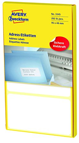 AVERY Zweckform 3345 Adress-Etiketten (Papier matt, 282 Etiketten, 95 x 48 mm) 1 Pack weiß