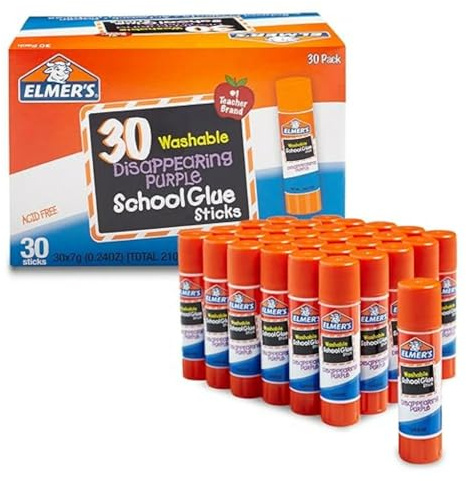 Elmer's Disappearing Purple School Glue Sticks, Washable, 7 Grams, 30 Count - Posters, Back to School, Bulk Pack for Classrooms, #1 Teacher Brand