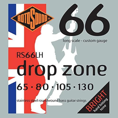 Rotosound RS66LH Stainless Steel Custom Gauge Roundwound Bass Strings,White Black Red Blue (65 80 105 130),Small Medium Large X-Large 2X-Large