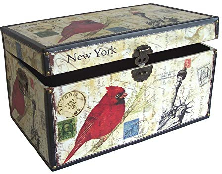 AAF Nommel®, Massivholz Box in Leinenoptik, Postkartendesign New York Nr. 411, stylische Verarbeitung mit Metallbeschlägen und Kunstlederkanten mit Nietenbefestigung, Truhe ca. 60x36,5x33,5 cm