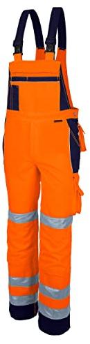 Qualitex Warnschutz-Latzhose Arbeits-Hose PRO MG 245 - orange/Marine - Größe: 54