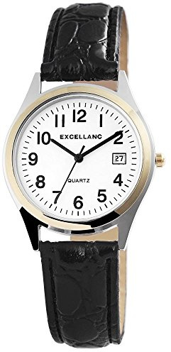 Excellanc Damen-Uhr Kunstleder Armband Dornschließe Datum Analog Quarz 2900217 (schwarz silberfarbig)