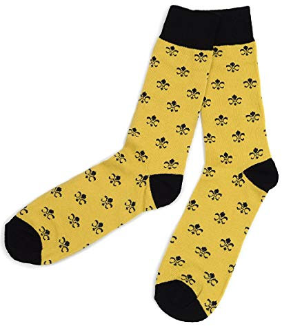 boxed-gifts Herren Mardi Gras Socken Fleur de Lis gemustert Premium Baumwolle Kleid Casual Crew Socken für Herren, goldfarben / schwarz, Einheitsgr��e