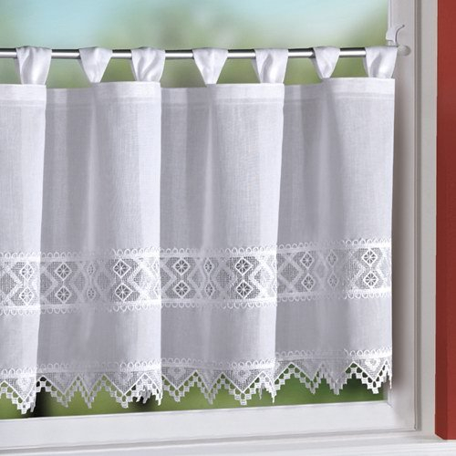 INTERDECO Scheibengardine (1 Set), Kurzgardine mit Stickerei-Spitze, Weiß, BxH 145 x 45 cm Odelia (10)