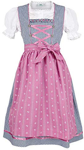 Isar-Trachten Mädchen Kinderdirndl Marine pink mit Bluse, Marine, 92