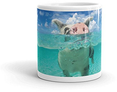 DV Mugs Ltd Tazza da tè e caffè con maiali che nuotano alle Bahamas, idea regalo, 300 ml, #8098