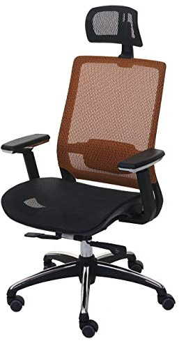 Mendler Bürostuhl HWC-A20, Schreibtischstuhl, ergonomisch Kopfstütze Stoff/Textil ISO9001 - schwarz/orange