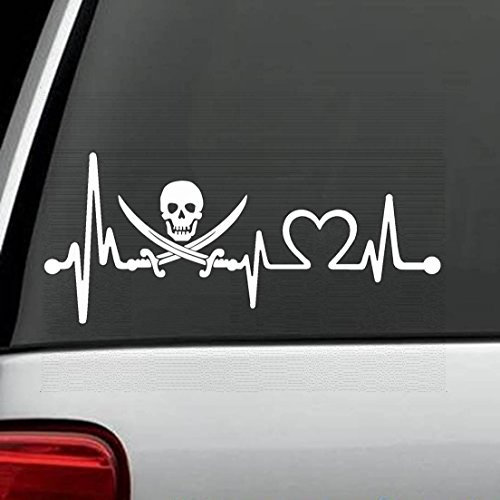 wandaufkleber 3d schlafzimmer Jolly Roger Pirate Heartbeat Lifeline Decal Sticker Die Cut Decal Sticker For Windows, Cars, Trucks, Laptops, Etc (8 x 3.5 inches)