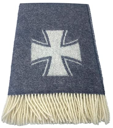 Alpenwolle Wolldecke Militärdecke Armeedecke Eisernes Kreuz Tagesdecke Sofadecke Couchdecke Wohndecke Decke Kuscheldecke135x220cm im Geschenk Karton