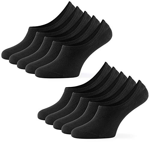 Mat & Vic's Füßlinge Damen Baumwolle Ballerina Socks - unsichtbare Sneaker Socken Füsslinge Herren 10 Paar, mit großem Silikonpad gegen Verrutschen (schwarz, 39-42)